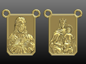 Sacred Heart And Our Lady of Carmen Golden Scapular Pendant 3D 3D 프린트 모델