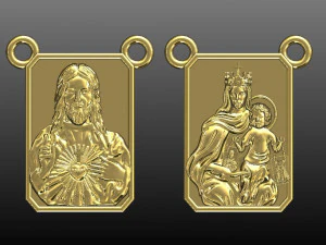 Sacred Heart And Our Lady of Carmen Golden Scapular Pendant 3D 3D Print Model