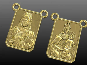 Sacred Heart And Our Lady of Carmen Golden Scapular Pendant 3D 3D Print Model