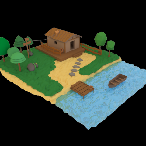 low poly village Model 3D .c4d .max .obj .3ds .fbx .stl .blend 