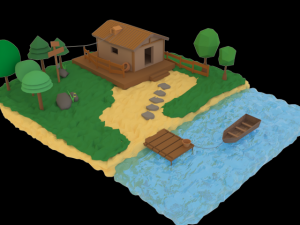 low poly village 3D मॉडल