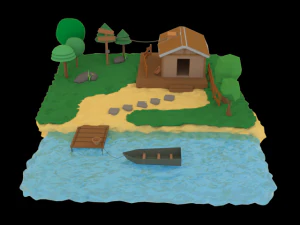 low poly village 3D Model