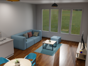 living room and kitchen Modèle 3D