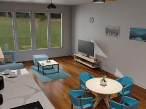 living room and kitchen Modèle 3D