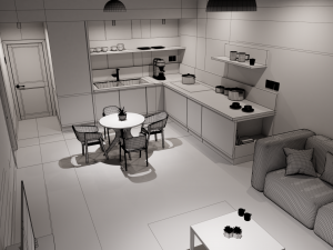 living room and kitchen Modèle 3D