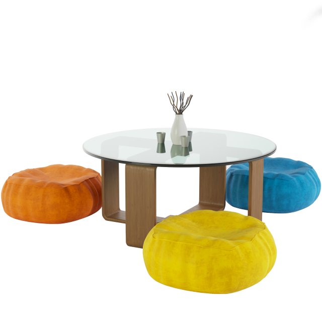 coffee table and puff 3D Model .c4d .max .obj .3ds .fbx .stl .blend 