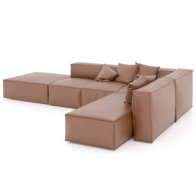 sofa sectional kulit berwarna coklat Model 3D .c4d .max .obj .3ds .fbx .stl .blend 