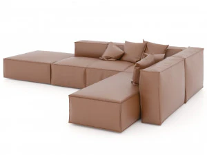 sofa sectional kulit berwarna coklat Model 3D