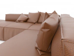 sofa sectional kulit berwarna coklat Model 3D