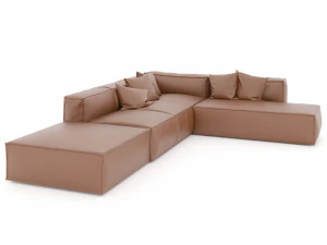 sofa sectional kulit berwarna coklat Model 3D