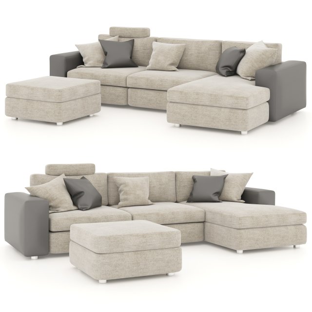corner sofa with pouf and pillows 3D Model .c4d .max .obj .3ds .fbx .stl .blend 