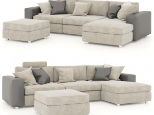 corner sofa with pouf and pillows 3D Model