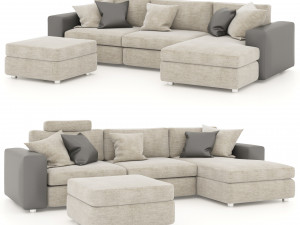corner sofa with pouf and pillows Modelo 3D