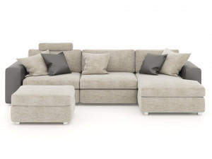 corner sofa with pouf and pillows 3D Model