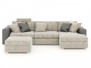 corner sofa with pouf and pillows 3D Model