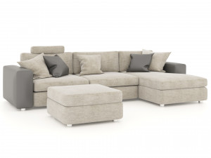 corner sofa with pouf and pillows 3D Model