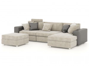 corner sofa with pouf and pillows 3D Model