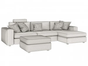 corner sofa with pouf and pillows 3D Model