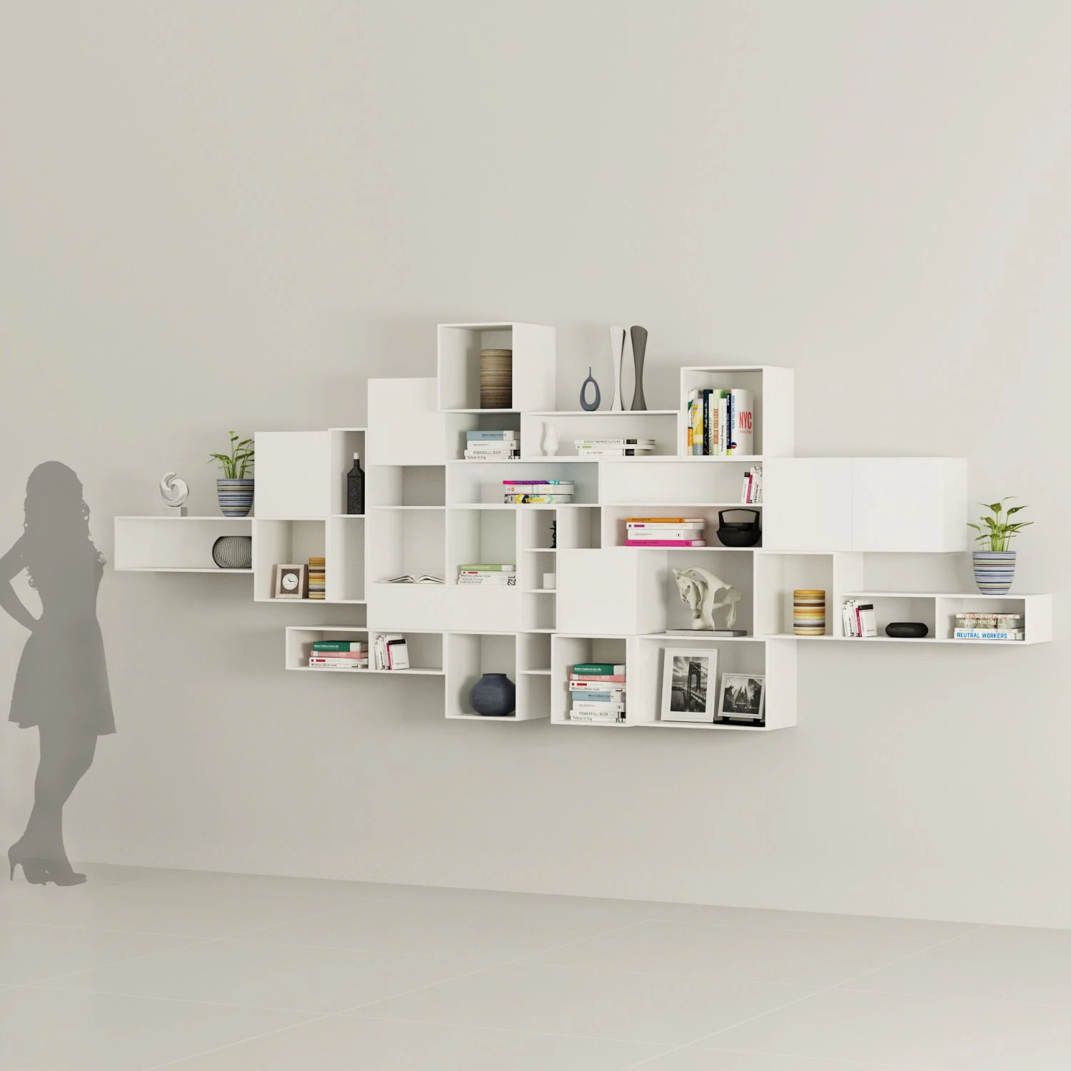 Boxed floating Library shelves 3D Model .c4d .max .obj .3ds .fbx .stl .blend 