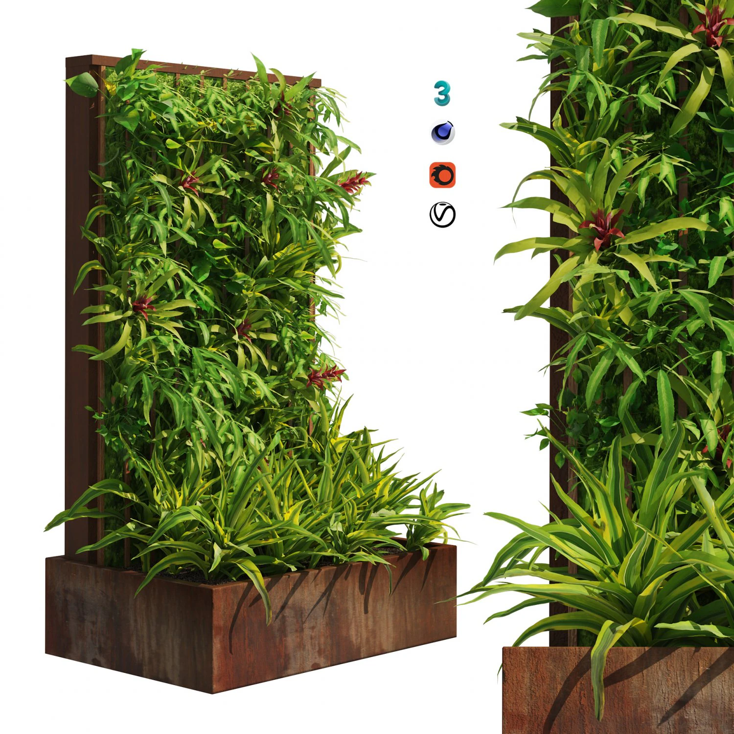 Greenwall Fitowall with plant box 3D Model .c4d .max .obj .3ds .fbx .stl .blend 