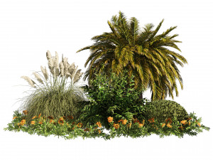 Outdoor Garden Set Palm Tree Bush flowers  3D Models