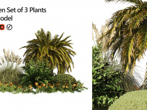 Outdoor Garden Set Palm Tree Bush flowers Modelo 3D