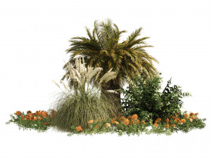 Outdoor Garden Set Palm Tree Bush flowers Modelo 3D