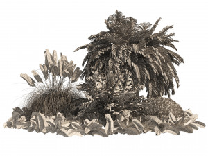 Outdoor Garden Set Palm Tree Bush flowers Modelo 3D