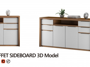 Buffet sideboard table with decoration set 3D Model