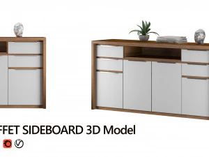 Buffet sideboard table with decoration set 3D Model
