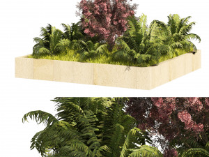 Garden border plant set low poly 3D Model