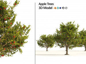 3 Apple trees with apple fruits 3D Model