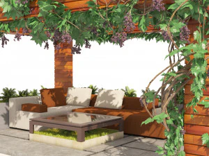 Grape Vine Pergola with furniture 3D Model
