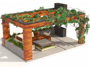 Grape Vine Pergola with furniture 3D Model