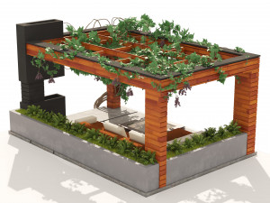 Grape Vine Pergola with furniture 3D Model