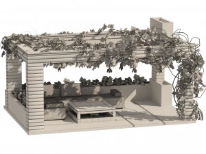 Grape Vine Pergola with furniture 3D Model
