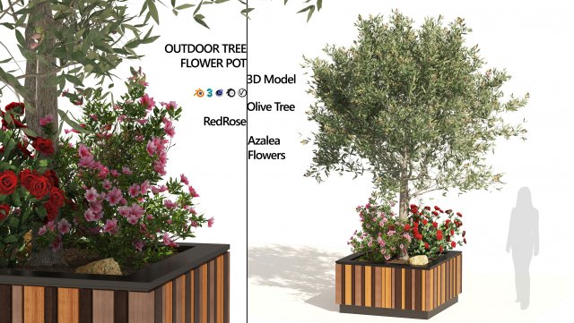 Outdoor tree flower wood pot 3D Model .c4d .max .obj .3ds .fbx .stl .blend 