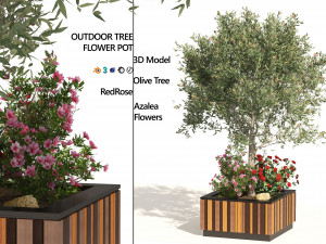 Outdoor tree flower wood pot 3D Model