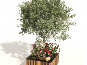 Outdoor tree flower wood pot 3D Model