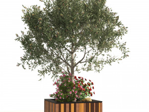Outdoor tree flower wood pot 3D Model