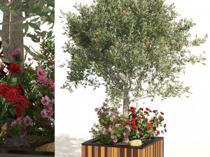Outdoor tree flower wood pot 3D Model