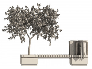 Wood Bench with Peach Flower Grass Planter Modelo 3D