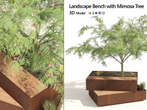 Landscape Bench with Mimosa tree pot 3D Model