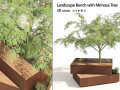 Landscape Bench with Mimosa tree pot 3D Model