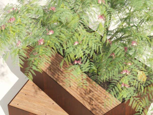 Landscape Bench with Mimosa tree pot 3D Model