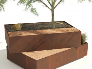Landscape Bench with Mimosa tree pot 3D Model