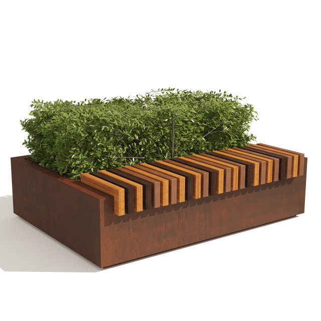 Outdoor Bench with shape topiary plant 3D Model .c4d .max .obj .3ds .fbx .stl .blend 