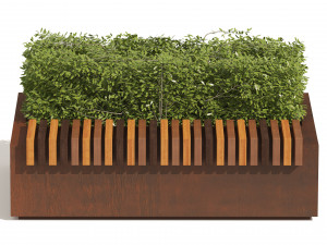 Outdoor Bench with shape topiary plant 3D Model