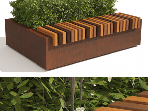 Outdoor Bench with shape topiary plant 3D Model