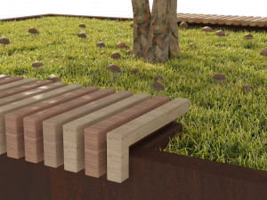 Landscape Garden Bed with spring Korean Stewartia Tree Model 3D